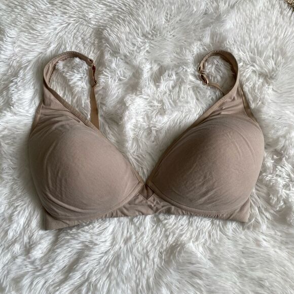 ThirdLove 24/7 Cotton Plunge Bra Tan Missing Underwire Womens Size 36F - Picture 1 of 10